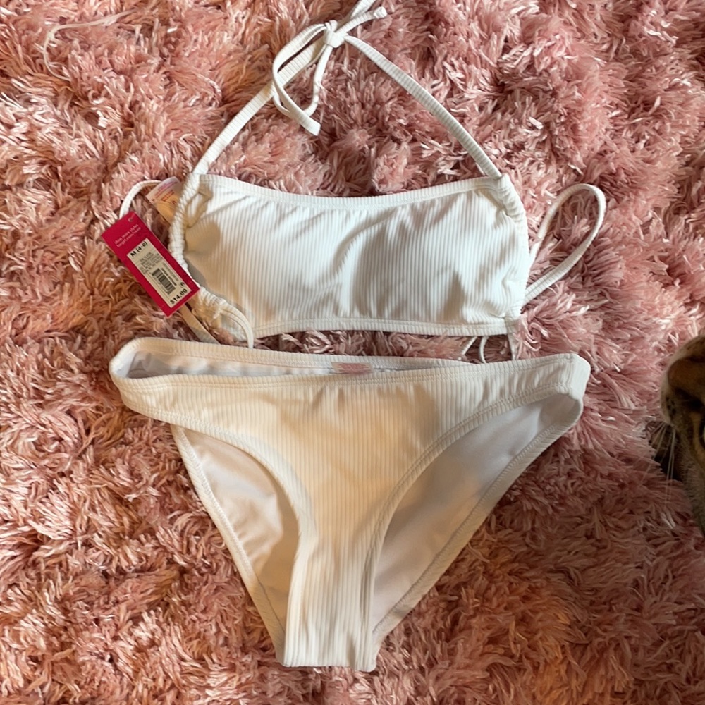 White ribbed top and bottom bikini set, NWT!